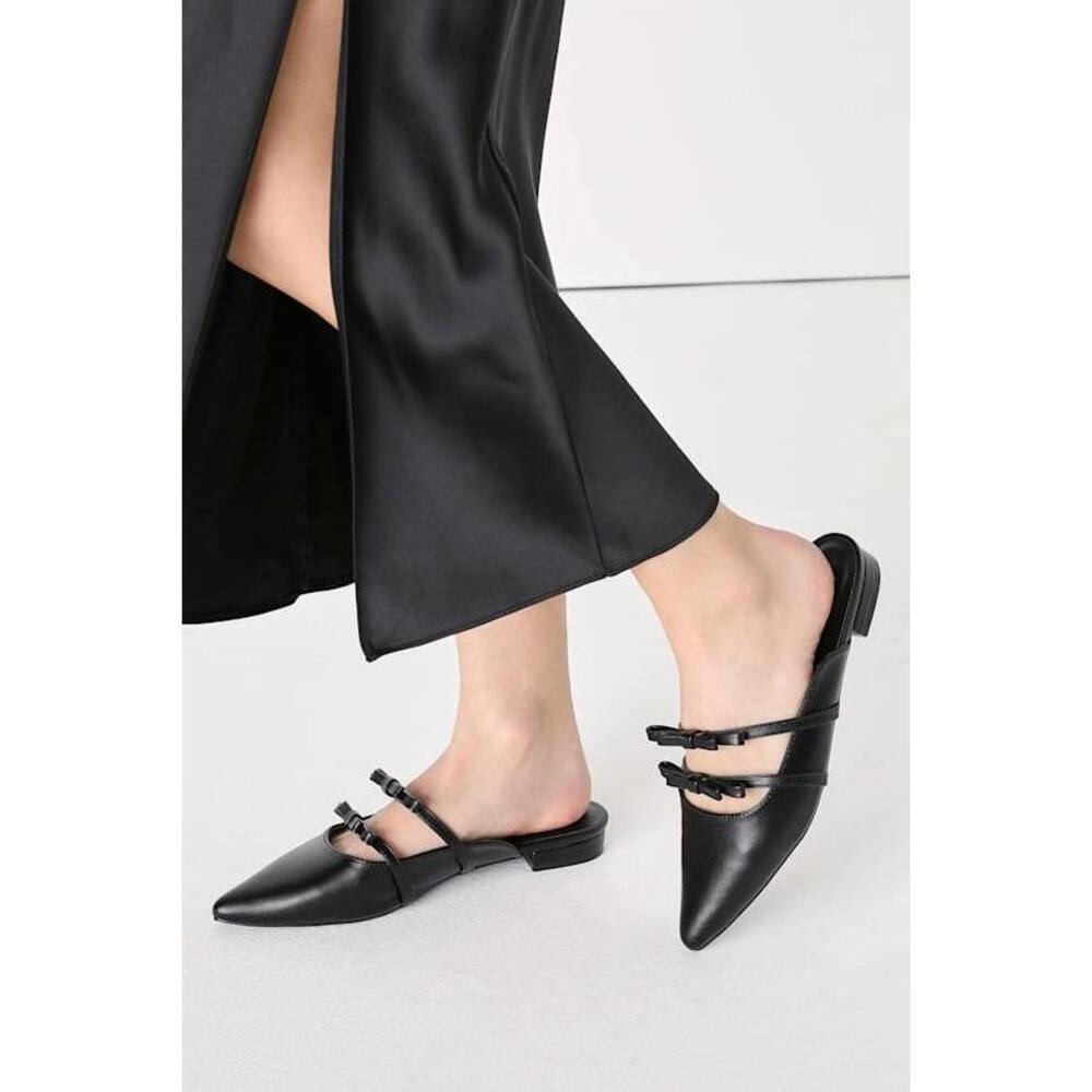 Lulus Lyanna Black Pointed-toe Bow Mules - Size 6.5